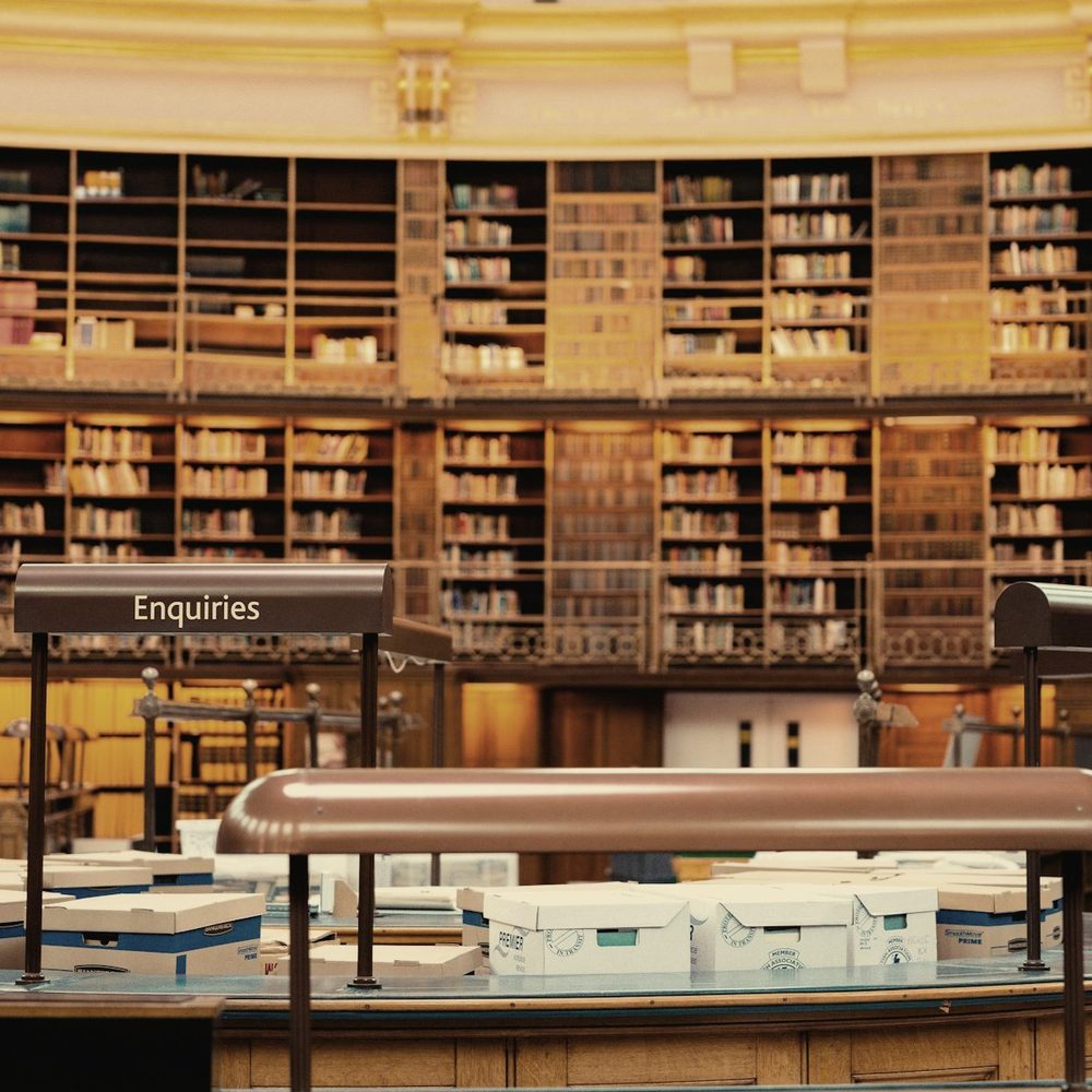The enquiries desk in a public reading room