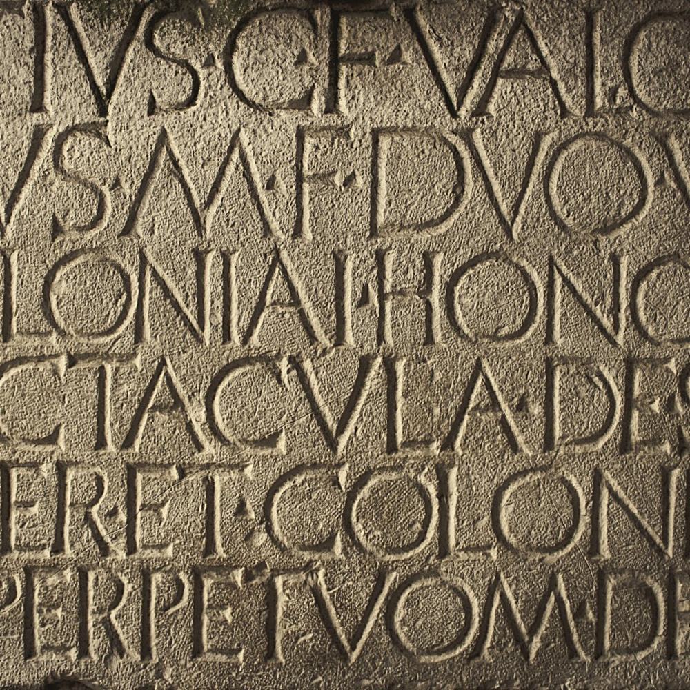 Letters cut into a Roman stone inscription
